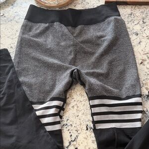 Women's Gray & Black Athletic Leggings with Striped Knee Detail